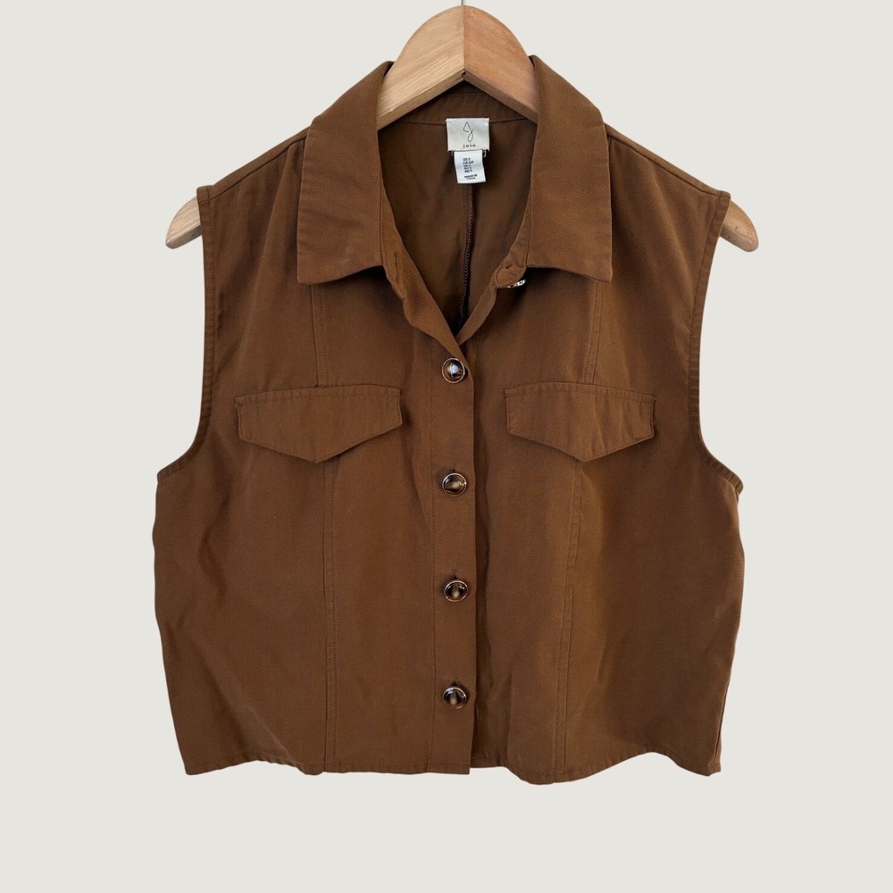 Joie Womens Brown Sleeveless Button Down Utility Vest Cropped Size S Minimalist